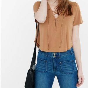 Express Camel Lace Up Crop Top
